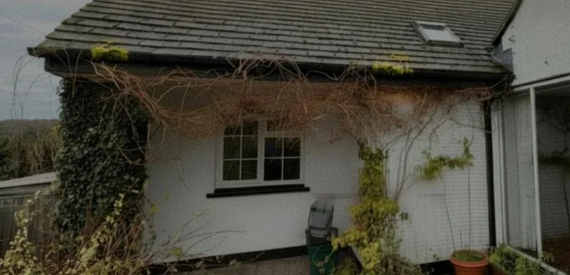 Blocked gutters and gutter overspill on a Devon holiday cottage