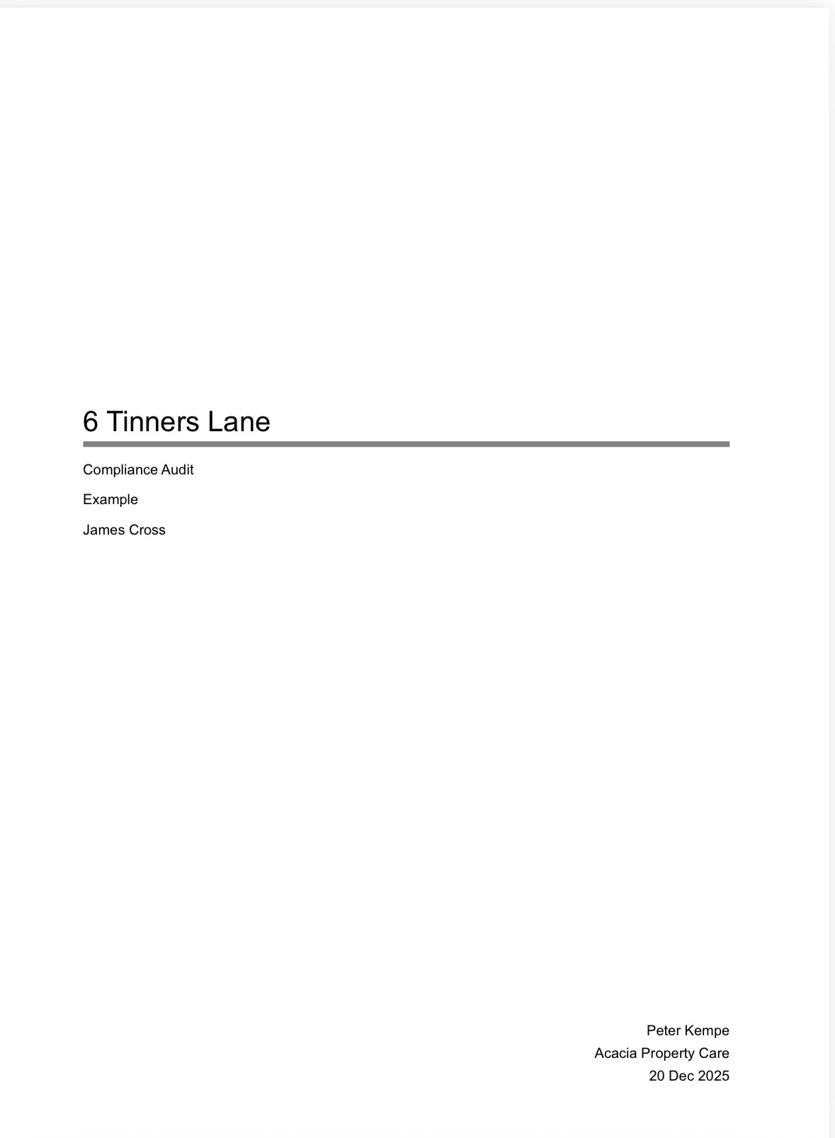 Example compliance audit report cover page (illustrative)